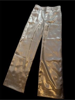 Zara Metallic Silver Wide-Leg Jeans